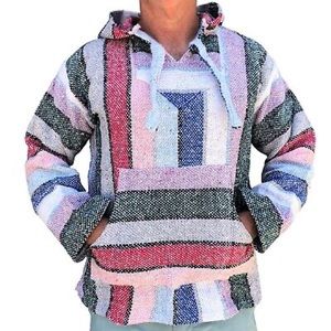 Mexican Poncho Baia Hoodie Surfer Pullover Made in Mex Unisex Sky Red Pink